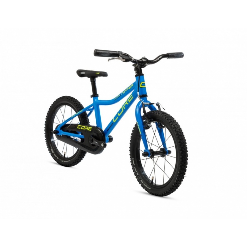 Dětské kolo Core Nipper Al 16" torpédo - modrý s reflexní žlutou, pláště Schwalbe, váha 6.65 kg